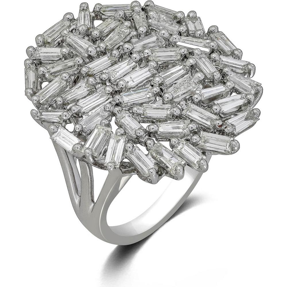 14K White Gold Diamond Ring with Baguette-Shaped Diamonds - 2.90 Carats Total Diamond Weight - Royal Jewelry