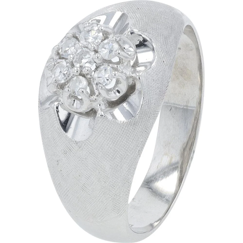 14K White Gold Diamond Ring with Flower Cluster Design - 0.25 Carat Total Diamond Weight