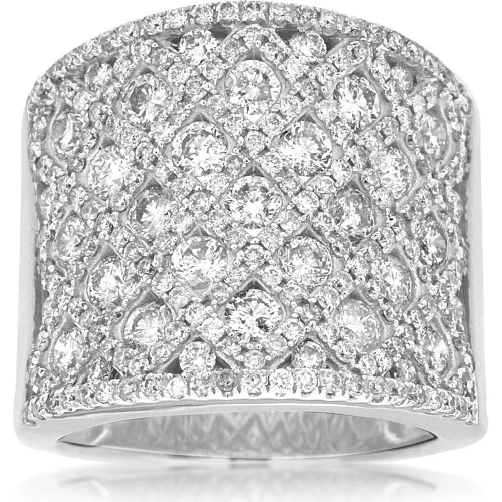 14K White Gold Diamond Ring with Grid Set Round Diamonds - 2.75 Carats Total Diamond Weight - Royal Jewelry