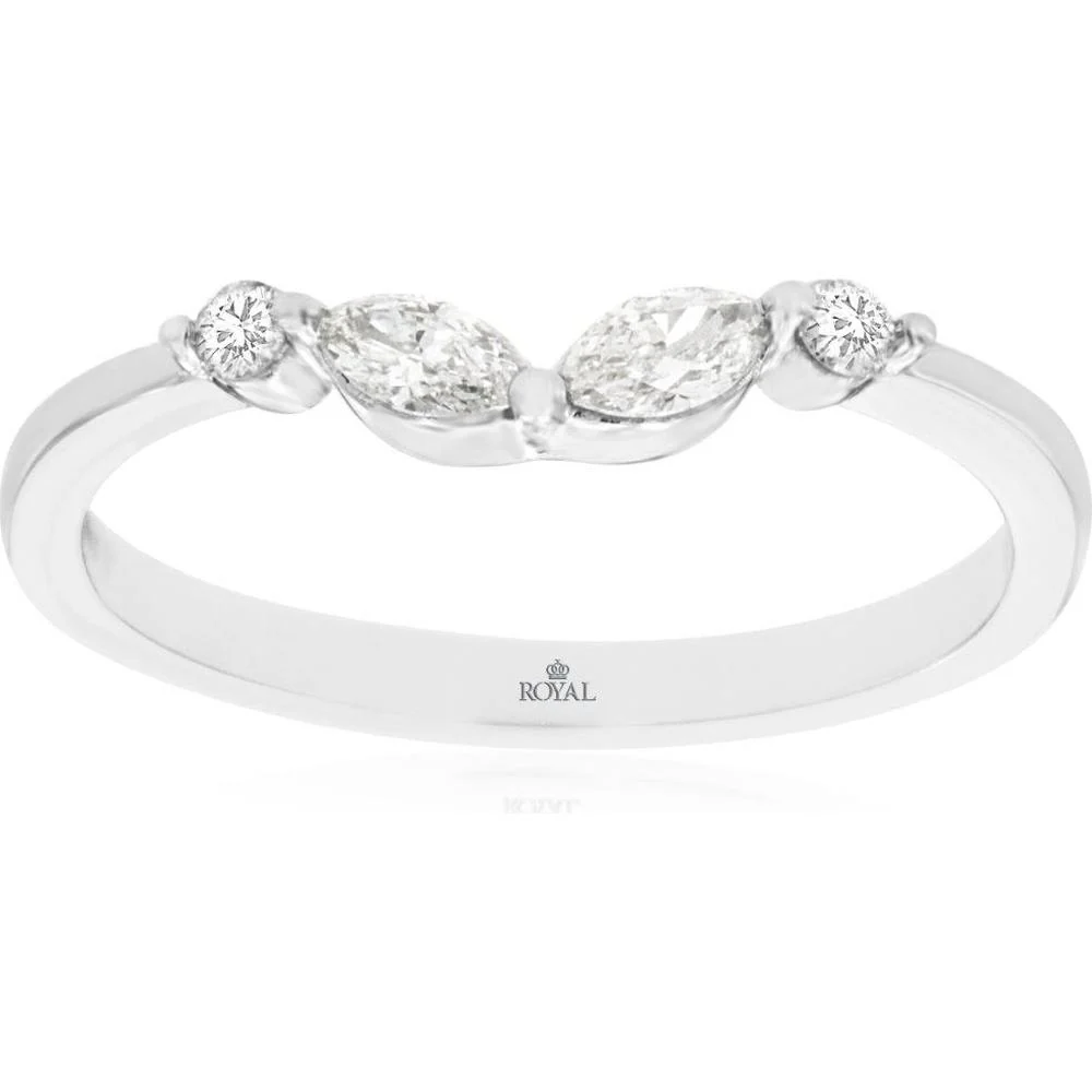 14K White Gold Diamond Ring with Marquise and Round Diamonds - 0.27 Carat Total Diamond Weight - Royal Jewelry