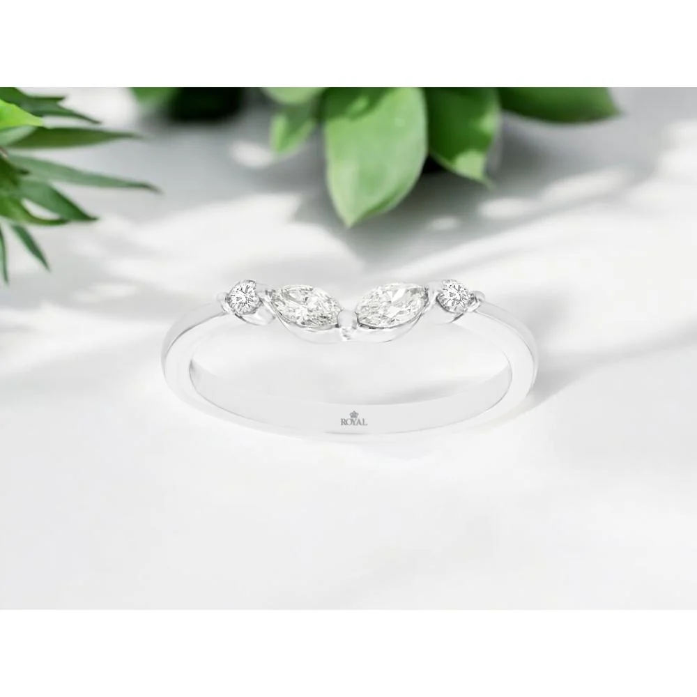 14K White Gold Diamond Ring with Marquise and Round Diamonds - 0.27 Carat Total Diamond Weight - Royal Jewelry - Image 2