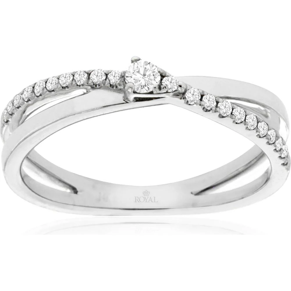 14K White Gold Diamond Ring with Milgrain Detail and Round Cut Diamond - 0.19 Carats Total Diamond Weight - Royal Jewelry