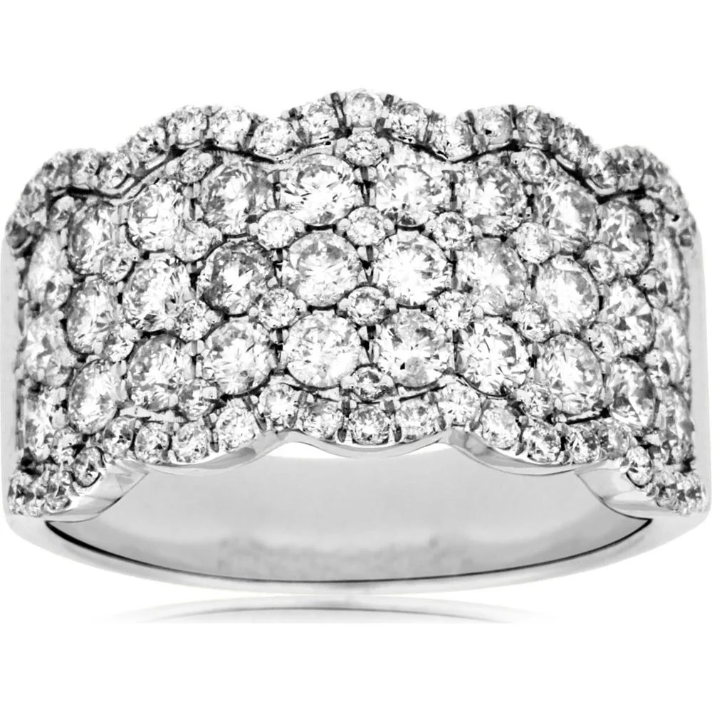 14K White Gold Diamond Ring with Scalloped Design - 1.83 Carats Total Diamond Weight - Royal Jewelry