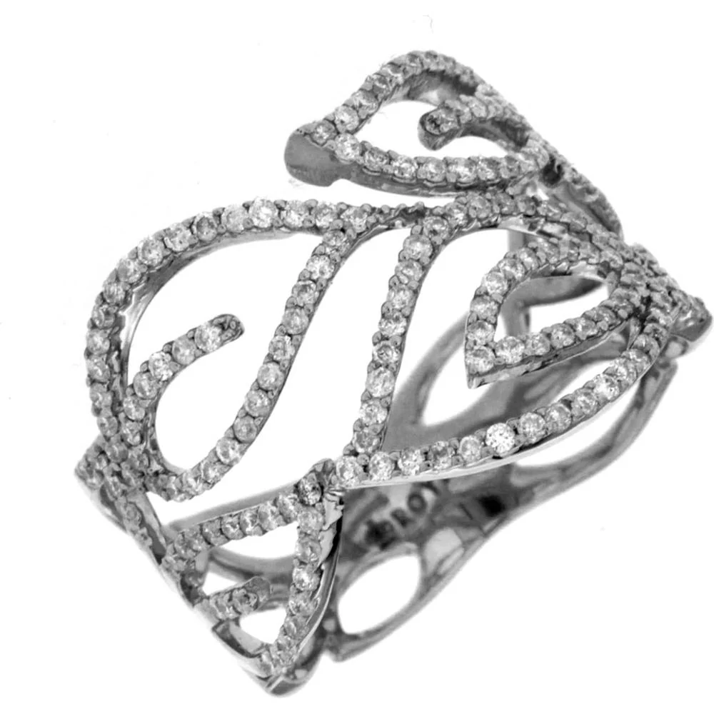 14K White Gold Diamond Ring with Swirling Design - 0.60 Carats Total Diamond Weight - Royal Jewelry