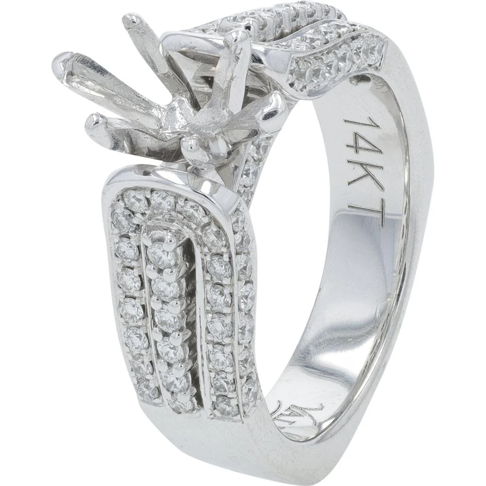 14K White Gold Diamond Semi-Mount with Pave-Set Diamonds - 0.61 Carat Total Diamond Weight