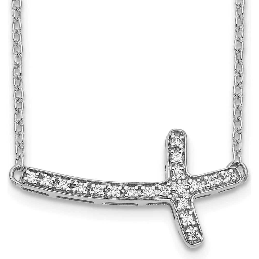 14K White Gold Diamond Sideways Cross Necklace - 0.19 Carat Total Diamond Weight by Monteluci Fine Jewelry