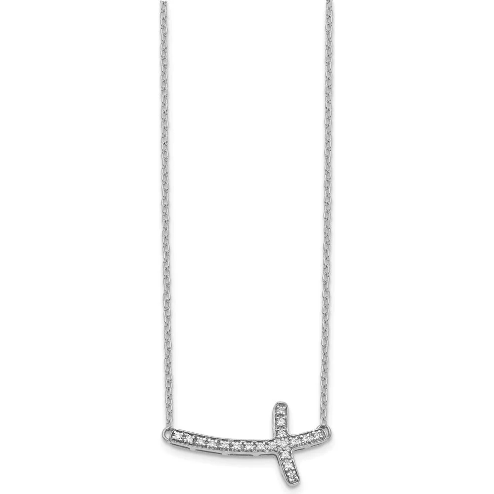 14K White Gold Diamond Sideways Cross Necklace - 0.19 Carat Total Diamond Weight by Monteluci Fine Jewelry - Image 2