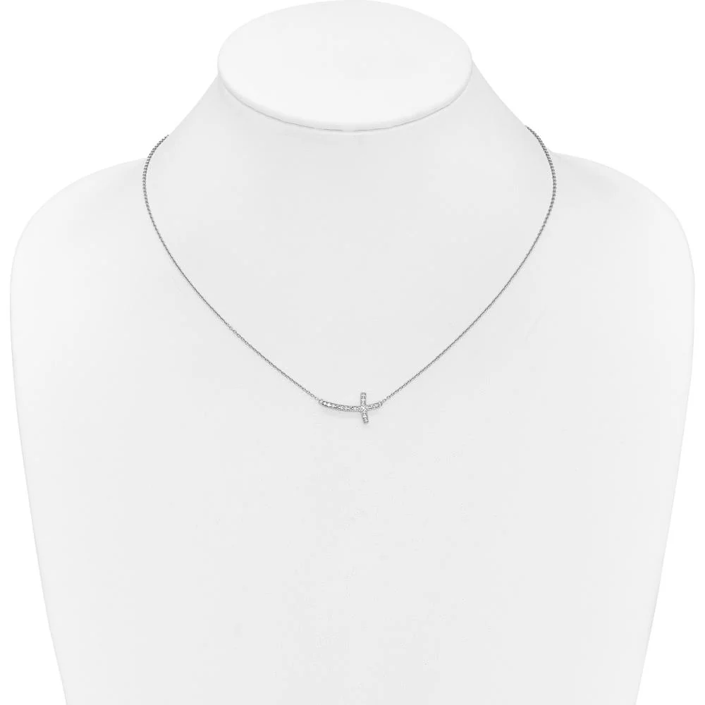 14K White Gold Diamond Sideways Cross Necklace - 0.19 Carat Total Diamond Weight by Monteluci Fine Jewelry - Image 3