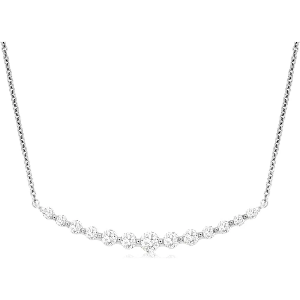 14K White Gold Diamond Smile Station Necklace with Round Diamonds - 0.31 Carat Total Diamond Weight - Royal Jewelry