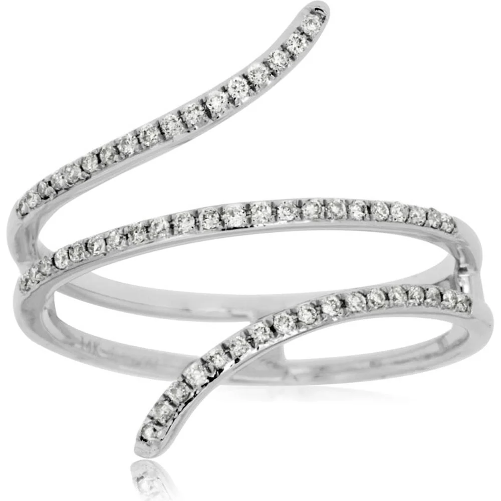 14K White Gold Diamond Spiral Ring - 0.16 Carats Total Diamond Weight - Royal Jewelry