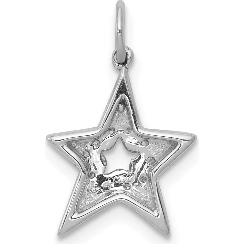 14K White Gold Diamond Star Charm Pendant with 10 Round Diamonds - 0.05 Carat Total Diamond Weight by Oro Pregiato - Image 3