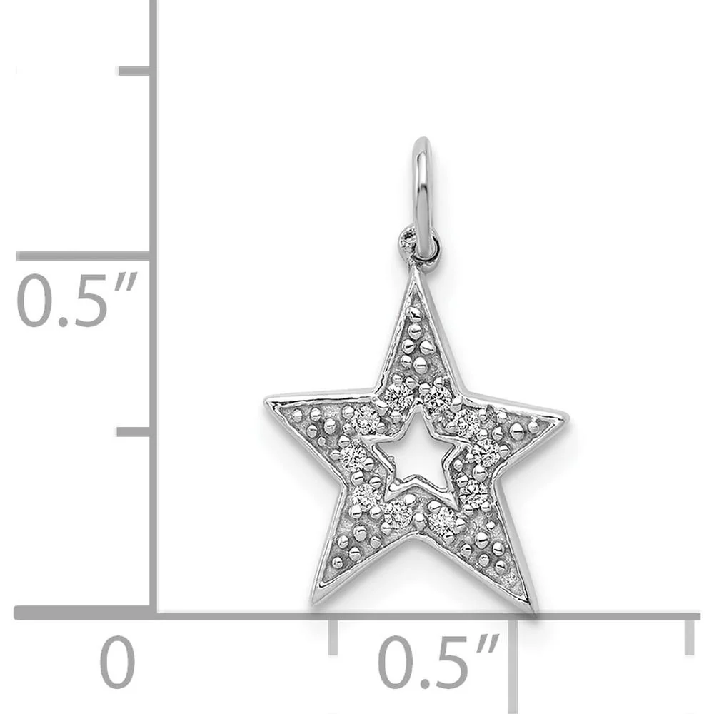 14K White Gold Diamond Star Charm Pendant with 10 Round Diamonds - 0.05 Carat Total Diamond Weight by Oro Pregiato - Image 4