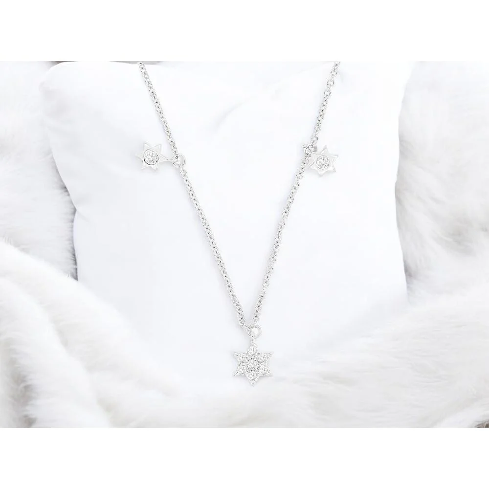 14K White Gold Diamond Star Motif Necklace with 0.16 Carat Total Diamond Weight - Royal Jewelry - Image 2