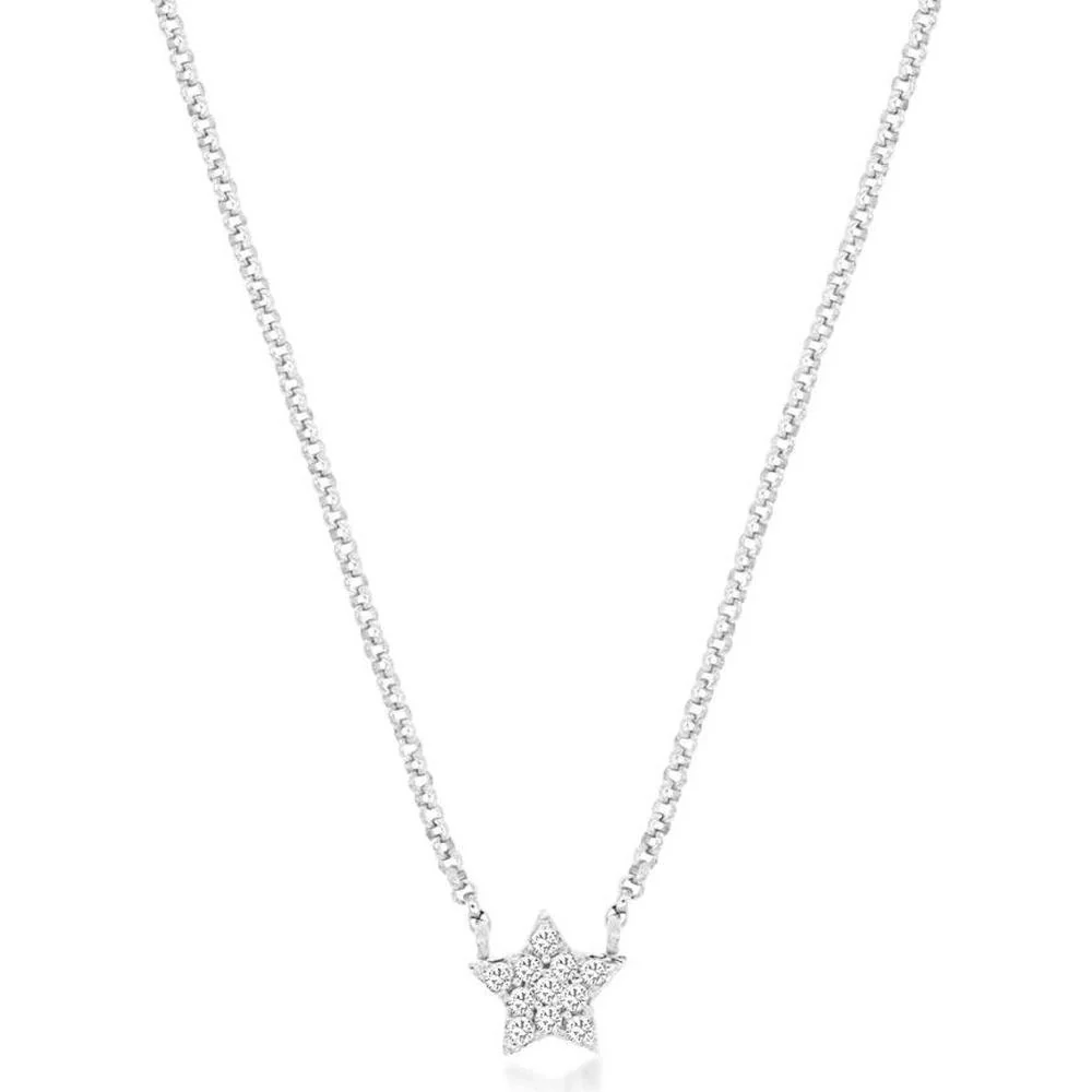 14K White Gold Diamond Star Necklace with 0.05 Carat Total Weight - Delicate Celestial Pendant for Women - Royal Jewelry