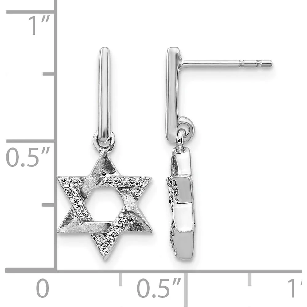 14K White Gold Diamond Star of David Dangle Earrings - 0.009 Carats Total Diamond Weight by Monteluci Fine Jewelry - Image 4