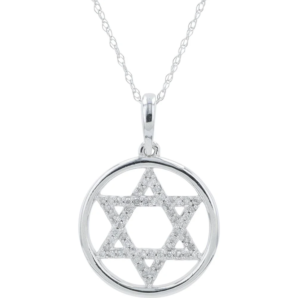 14K White Gold Diamond Star of David Pendant - 0.20 Carat Total Diamond Weight