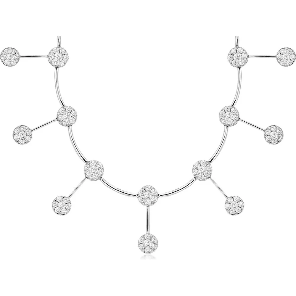 14K White Gold Diamond Station Necklace - 2.50 Carats Total Diamond Weight - Royal Jewelry