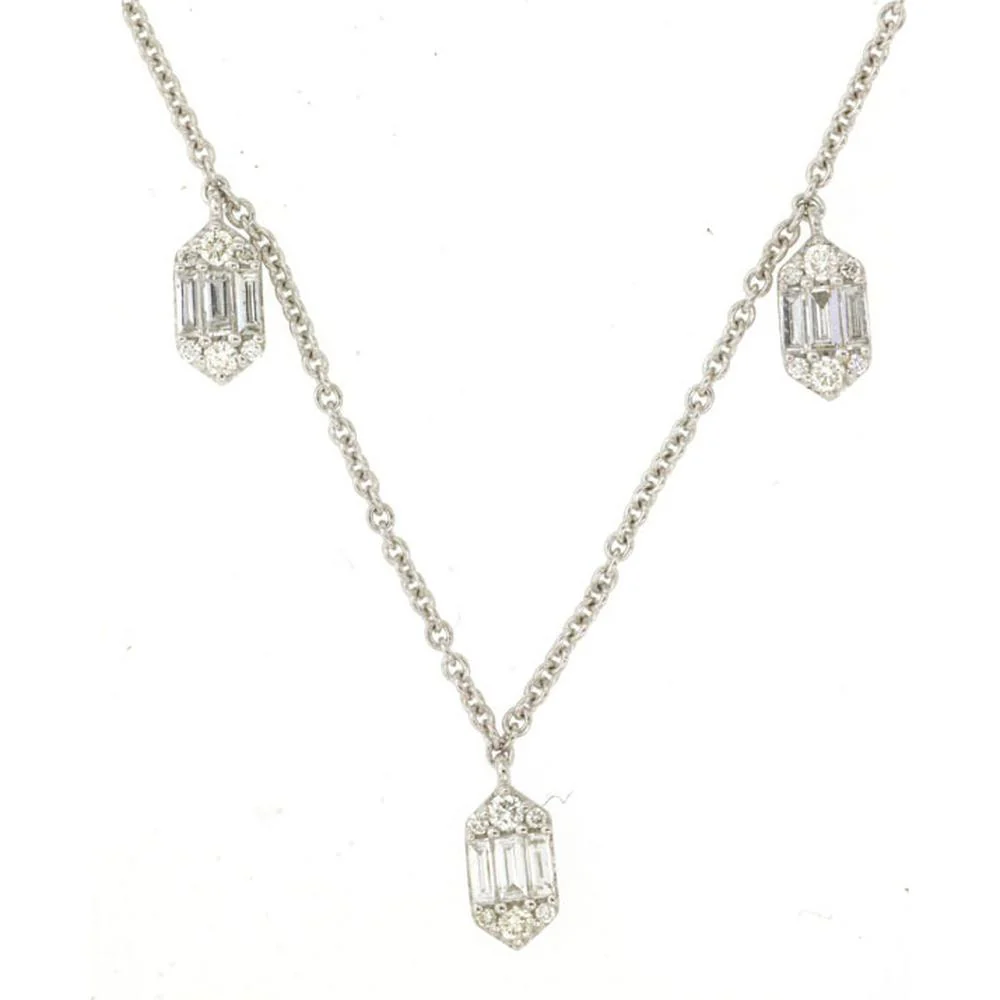 14K White Gold Diamond Station Necklace with 5 Brilliant Diamonds - 0.85 Carats Total Diamond Weight - Royal Jewelry