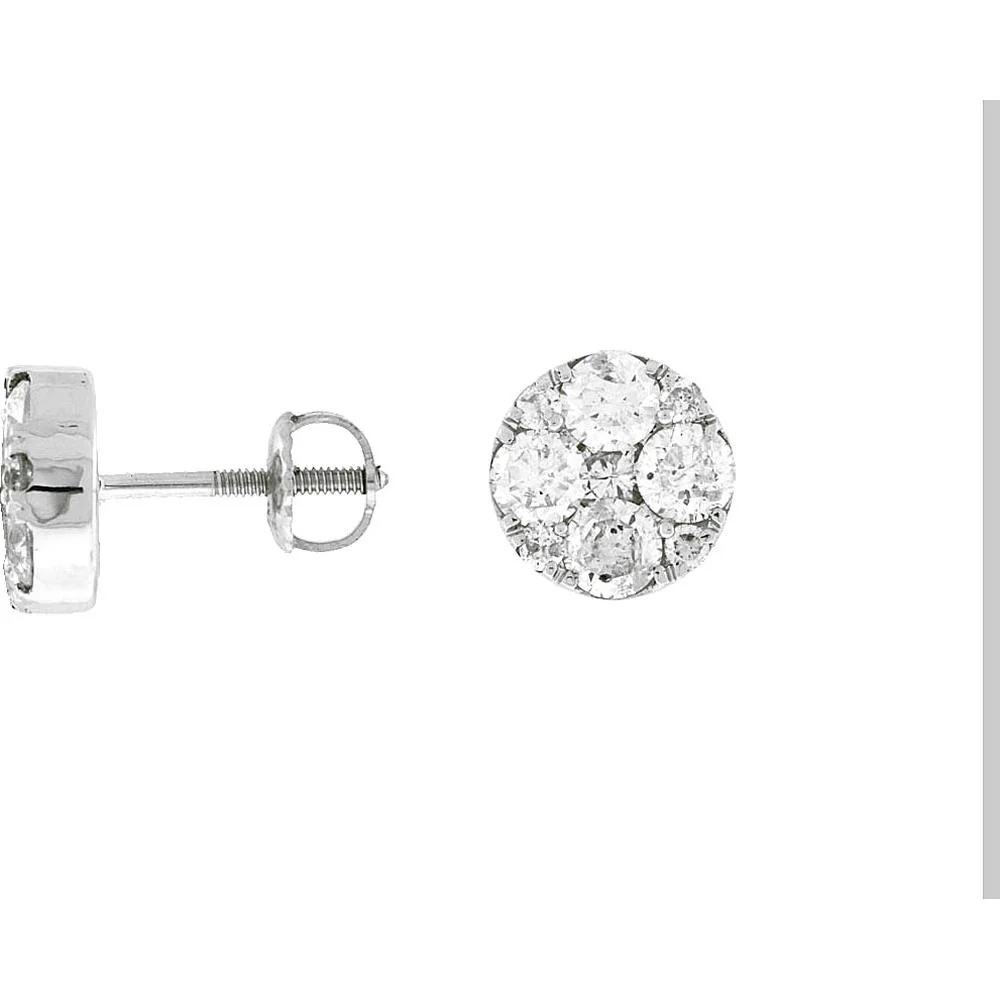14K White Gold Diamond Stud Earrings - 2.25 Carats Total Diamond Weight - Royal Jewelry