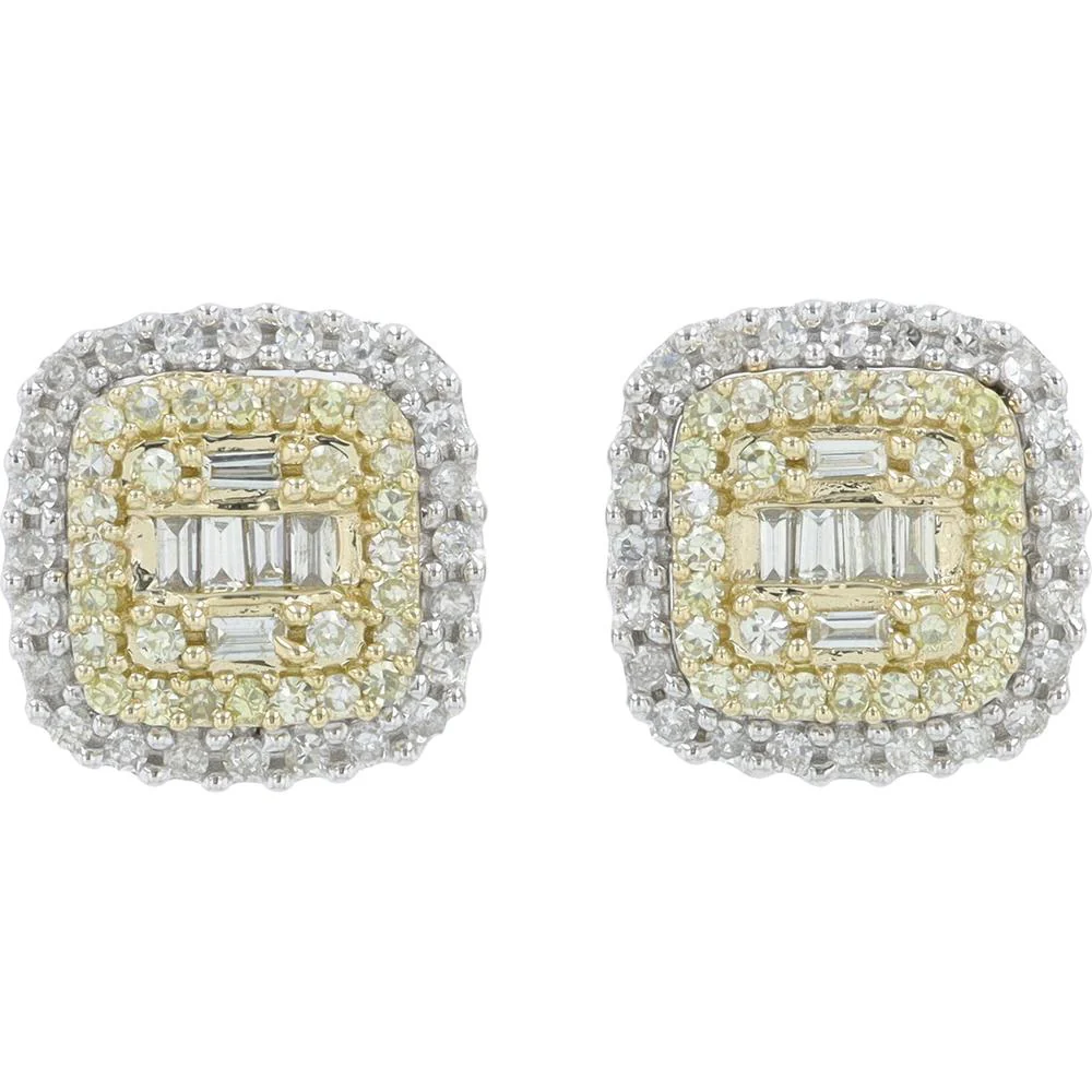 14K White Gold Diamond Stud Earrings with Round and Baguette Diamonds - 0.50 Carat Total Diamond Weight