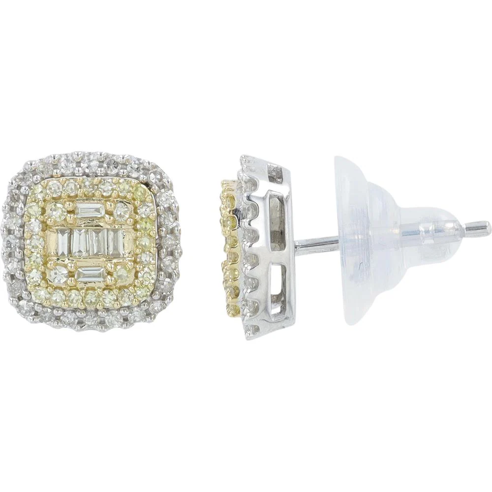 14K White Gold Diamond Stud Earrings with Round and Baguette Diamonds - 0.50 Carat Total Diamond Weight - Image 2