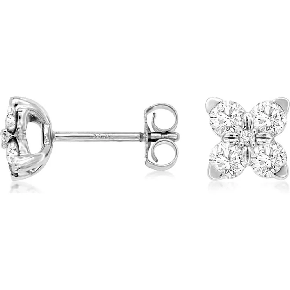 14K White Gold Diamond Stud Earrings with Round Brilliant Cut Stones - 0.75 Carat Total Diamond Weight - Royal Jewelry