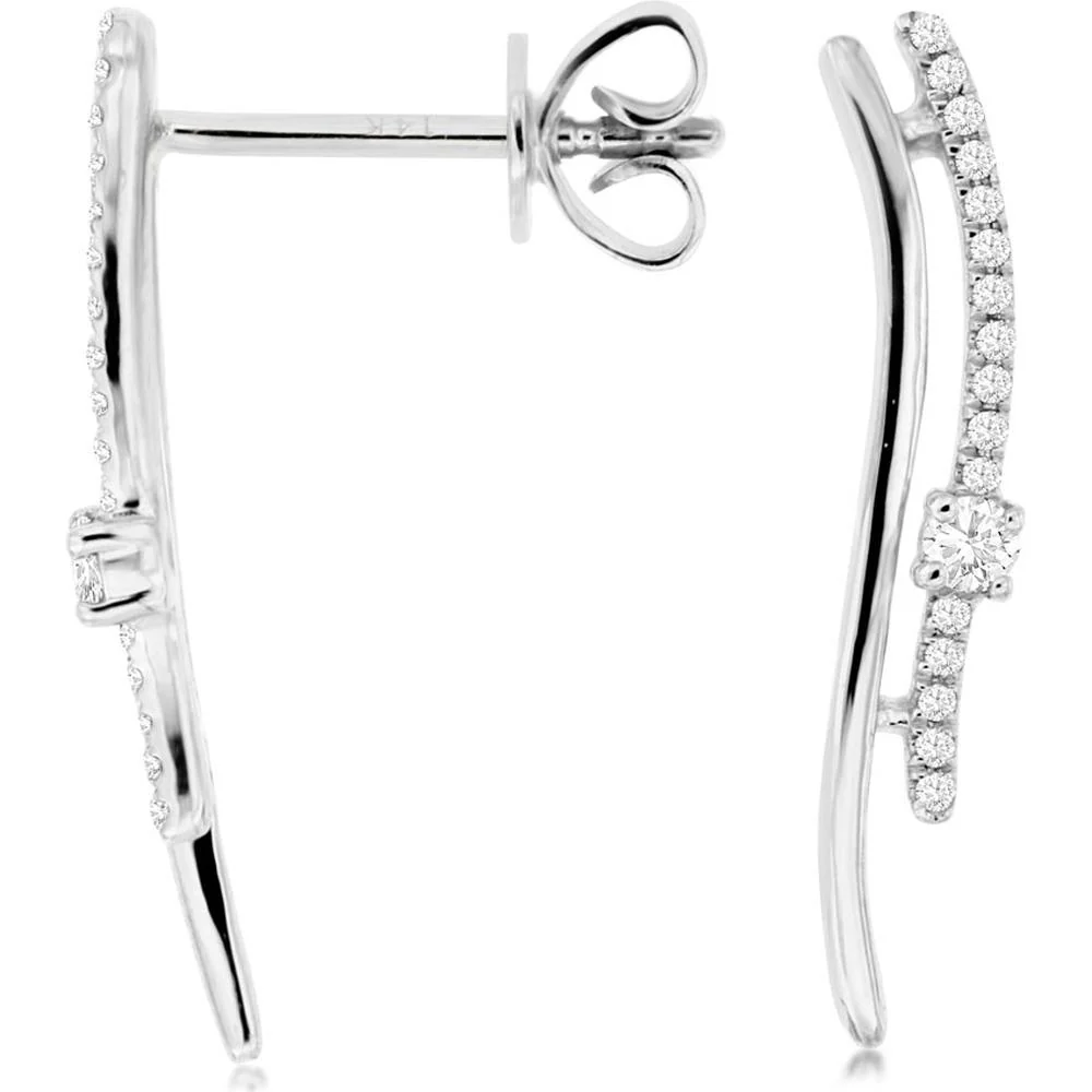 14K White Gold Diamond Stud Earrings with Round Diamonds - 0.13 Carats Total Diamond Weight - Royal Jewelry