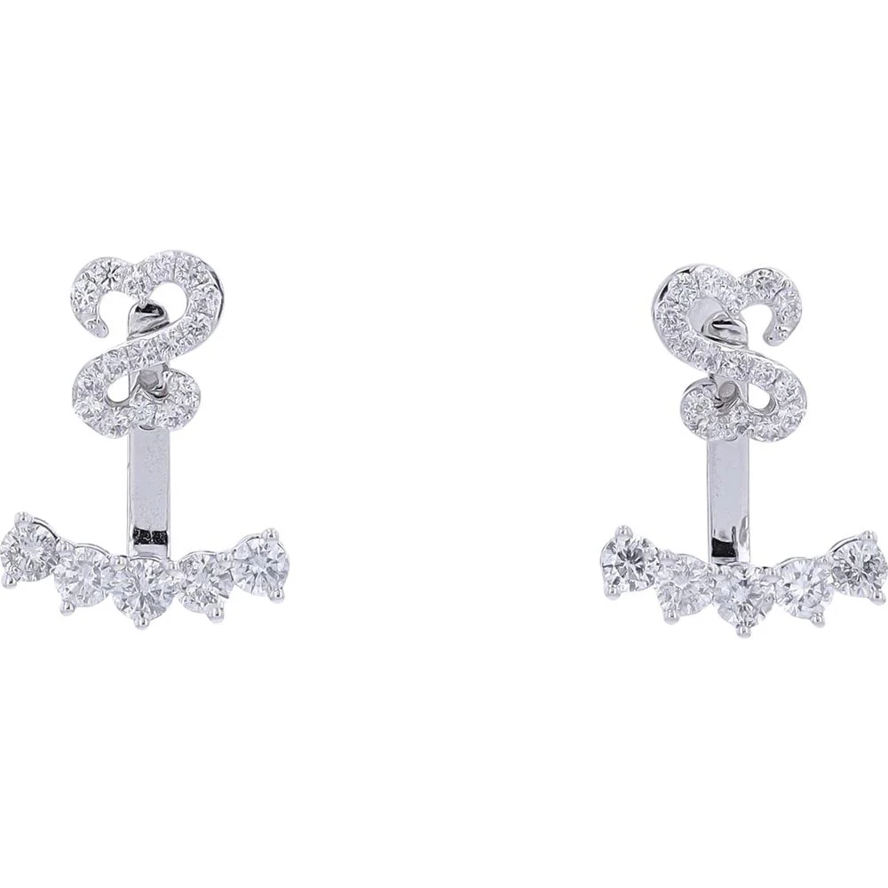 14K White Gold Diamond Swirl Stud Earrings by Jane Seymour - 1.50 Carat Total Diamond Weight