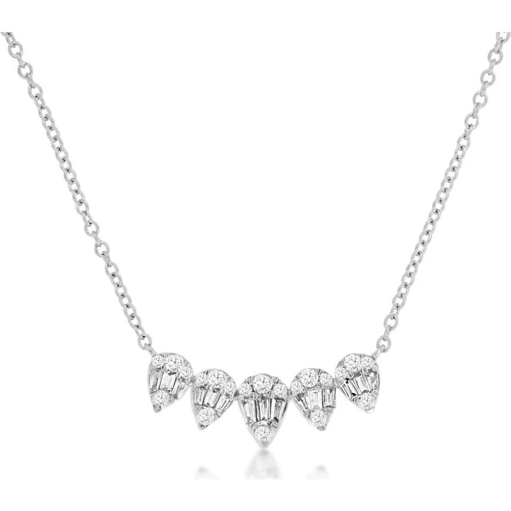 14K White Gold Diamond Teardrop Necklace with Brilliant-Cut Diamonds - 0.28 Carats Total Diamond Weight - Royal Jewelry