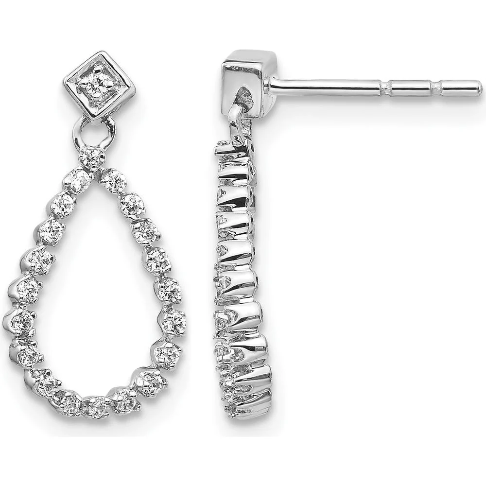 14K White Gold Diamond Teardrop Post Earrings with 42 Round Diamonds - 0.026 Carat Total Diamond Weight by Monteluci Fine Jewelry