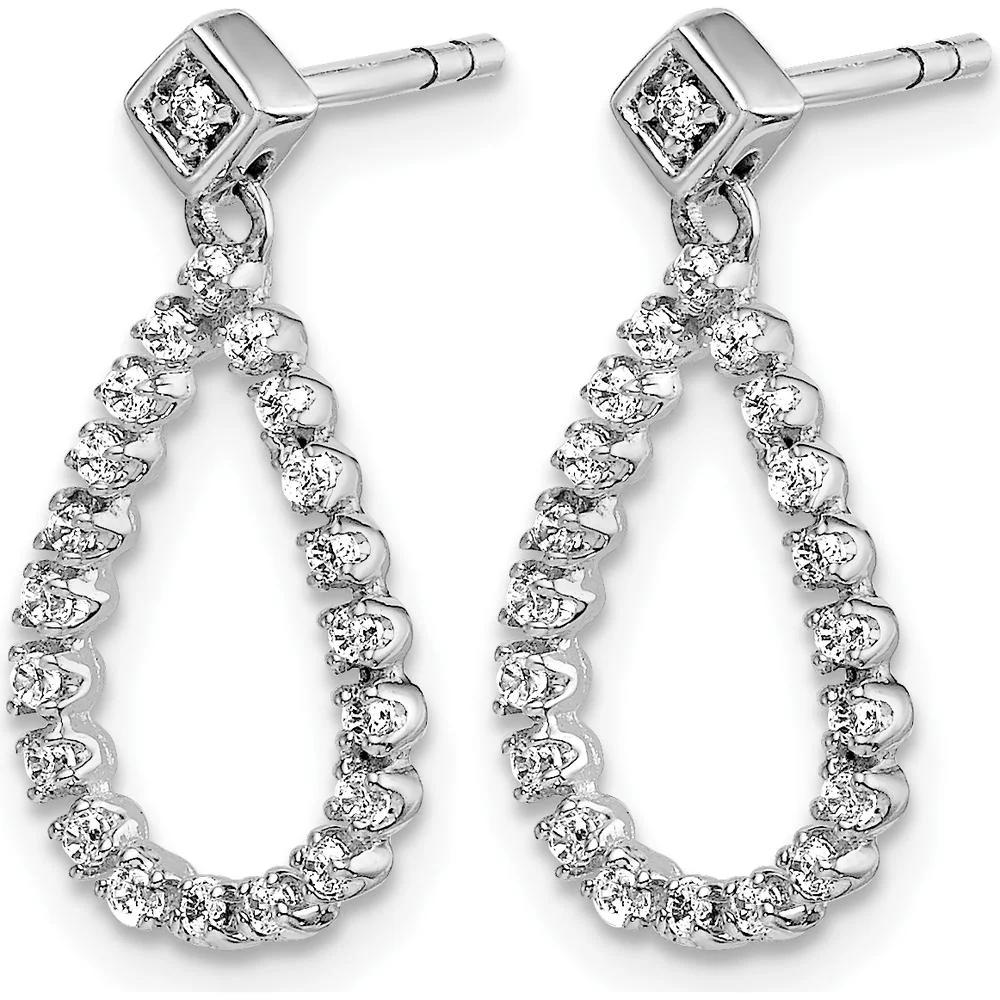 14K White Gold Diamond Teardrop Post Earrings with 42 Round Diamonds - 0.026 Carat Total Diamond Weight by Monteluci Fine Jewelry - Image 2