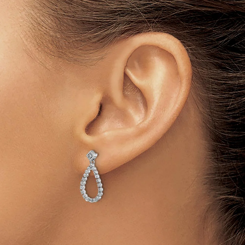 14K White Gold Diamond Teardrop Post Earrings with 42 Round Diamonds - 0.026 Carat Total Diamond Weight by Monteluci Fine Jewelry - Image 3