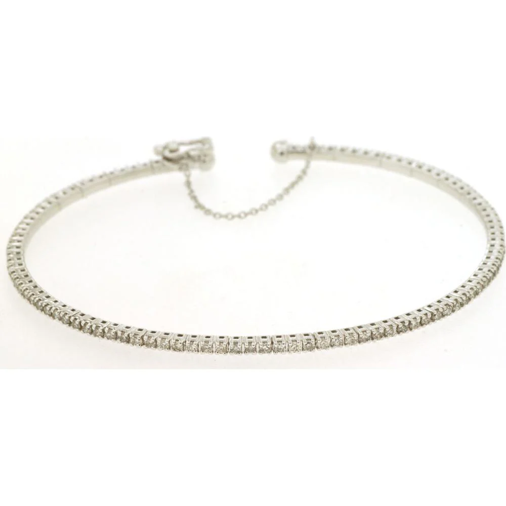 14K White Gold Diamond Tennis Bangle Bracelet with Milgrain Detail - 1.00 Carat Total Diamond Weight - Royal Jewelry