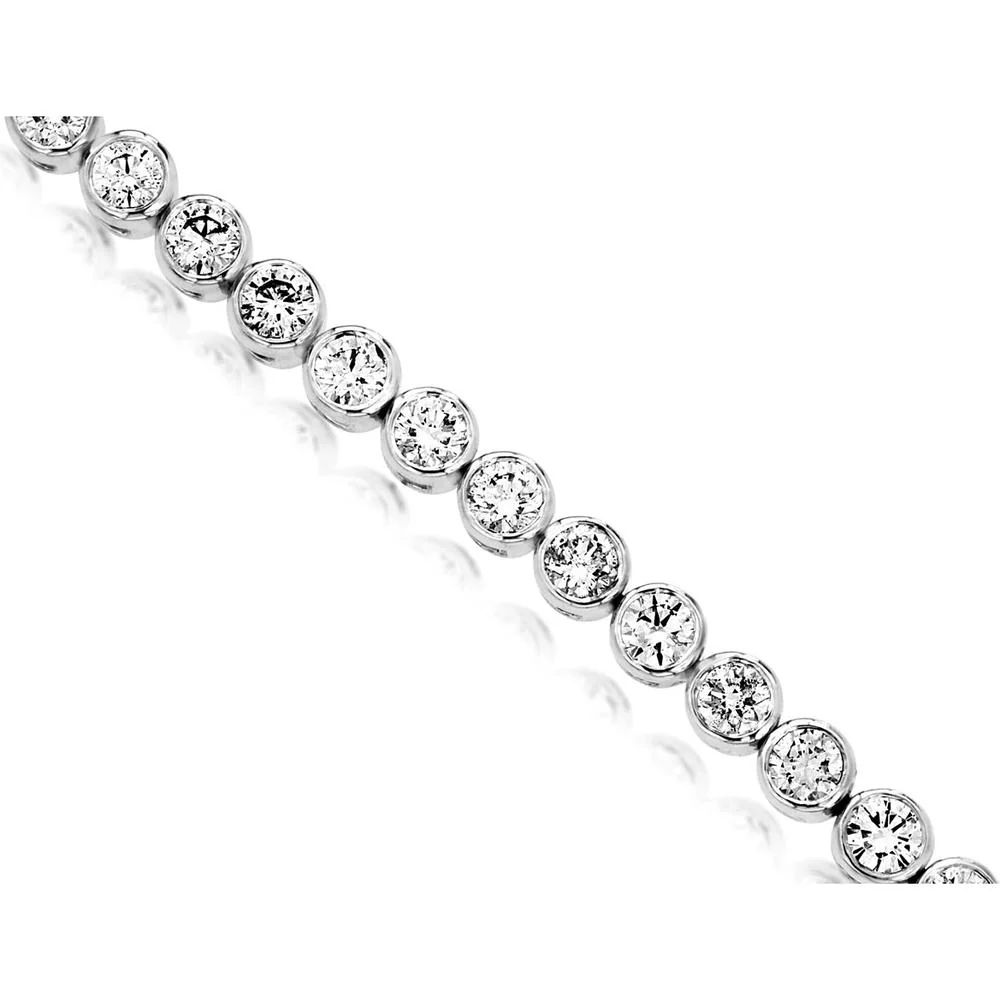 14K White Gold Diamond Tennis Bracelet with Bezel Set Round Brilliant Cut Diamonds – 6.00 Carat Total Diamond Weight - Royal Jewelry