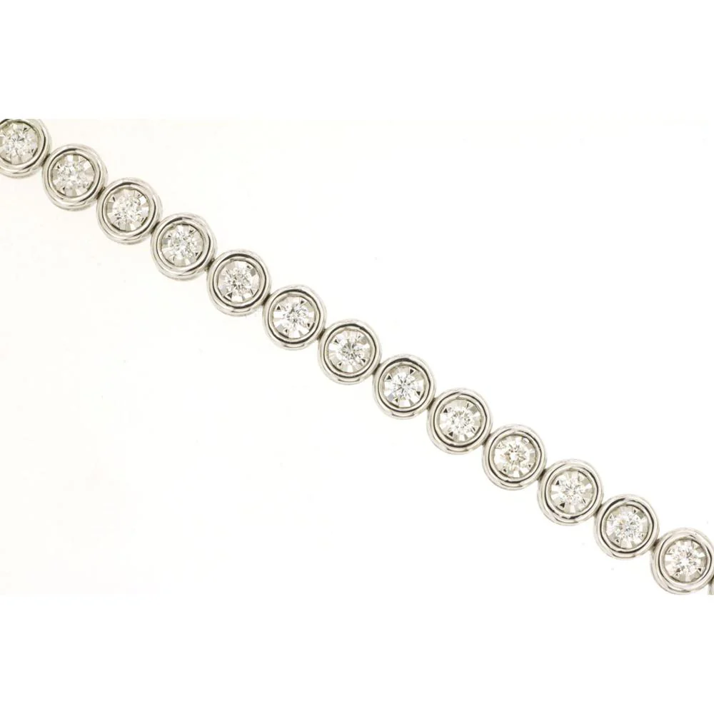14K White Gold Diamond Tennis Bracelet with Bezel Set Round Diamonds - 1 Carat Total Diamond Weight - Royal Jewelry