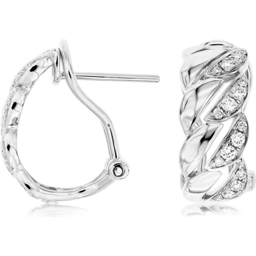 14K White Gold Diamond Twist Hoop Earrings - 0.25 Carats Total Diamond Weight - Royal Jewelry