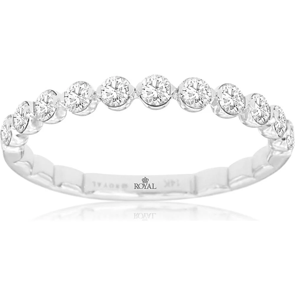 14K White Gold Diamond Wedding Band with 10 Round Diamonds - 0.50 Carats Total Diamond Weight - Royal Jewelry
