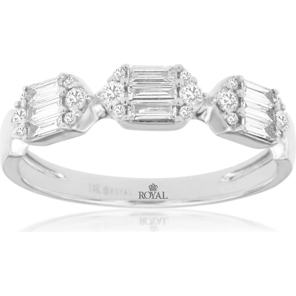 14K White Gold Diamond Wedding Band with Baguette and Round Diamonds - 0.26 Carats Total Diamond Weight - Royal Jewelry