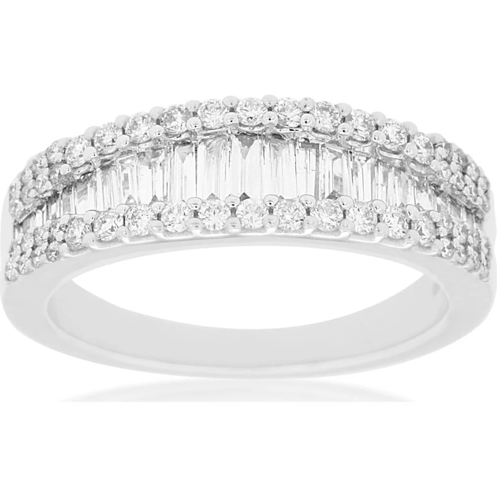 14K White Gold Diamond Wedding Band with Baguette and Round Diamonds - 0.80 Carats Total Diamond Weight - Royal Jewelry