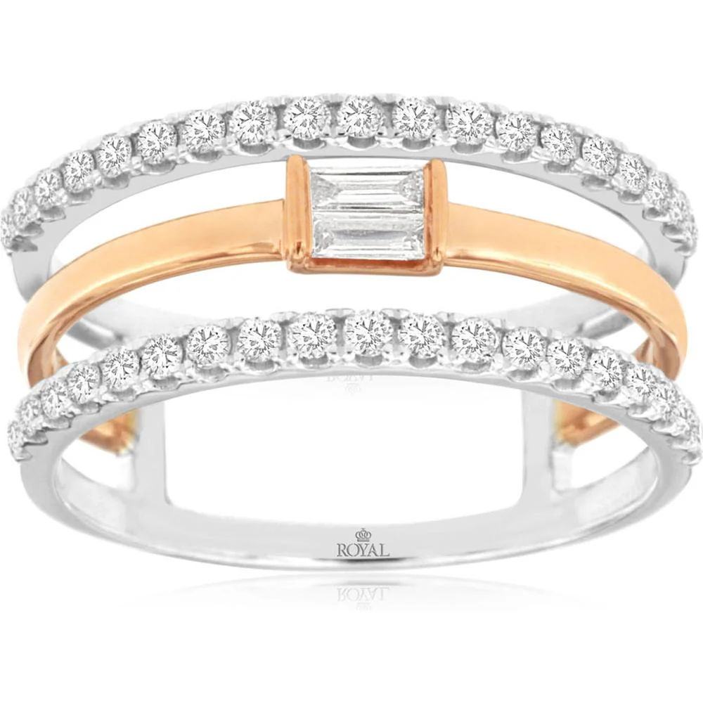 14K White Gold Diamond Wedding Band with Baguette Diamond - 0.45 Carats Total Diamond Weight - Royal Jewelry