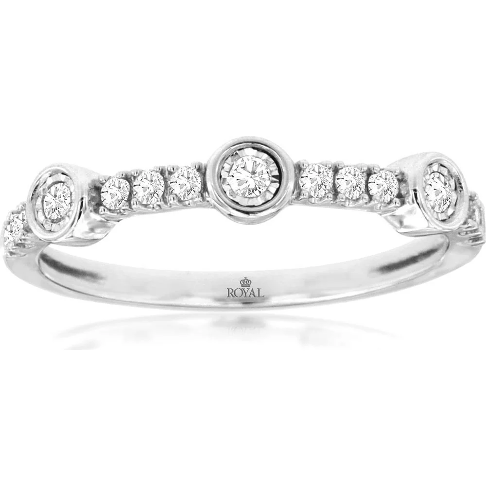 14K White Gold Diamond Wedding Band with Bezel and Prong Set Round Diamonds - 0.20 Carat Total Diamond Weight - Royal Jewelry