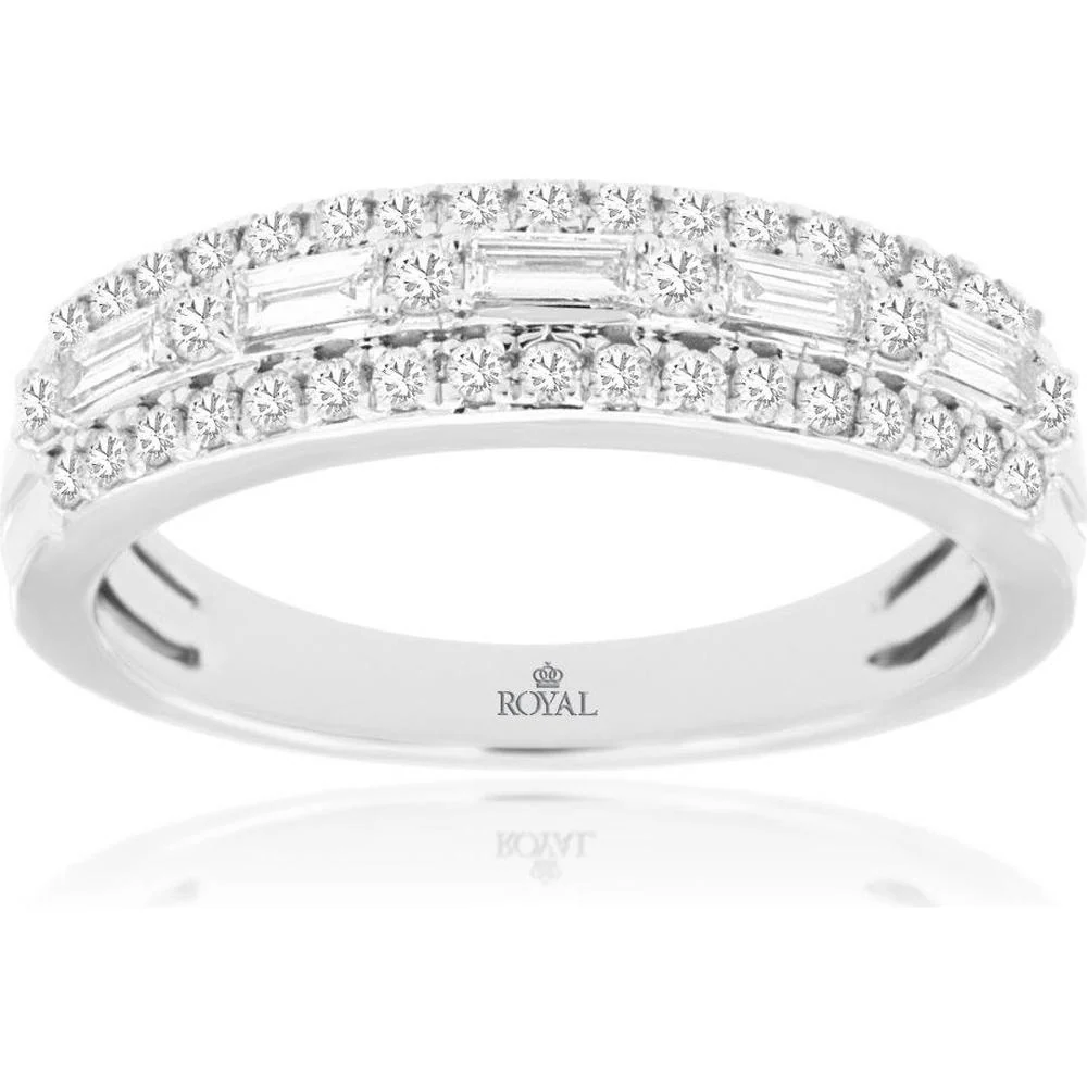 14K White Gold Diamond Wedding Band with Channel-Set Baguette and Prong-Set Round Brilliant Diamonds - 0.53 Total Carat Weight - Royal Jewelry
