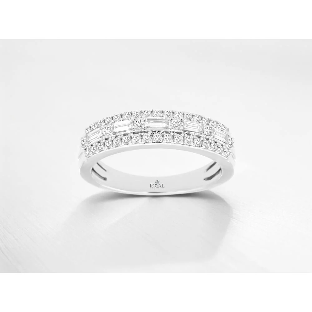 14K White Gold Diamond Wedding Band with Channel-Set Baguette and Prong-Set Round Brilliant Diamonds - 0.53 Total Carat Weight - Royal Jewelry - Image 2