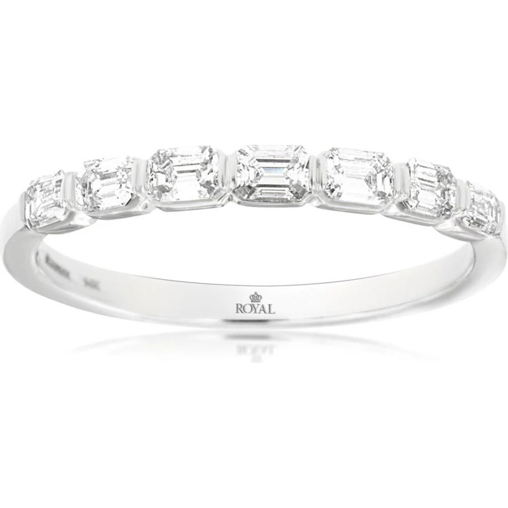 14K White Gold Diamond Wedding Band with Emerald Cut Step-Style Diamonds - 0.55 Carat Total Diamond Weight - Royal Jewelry