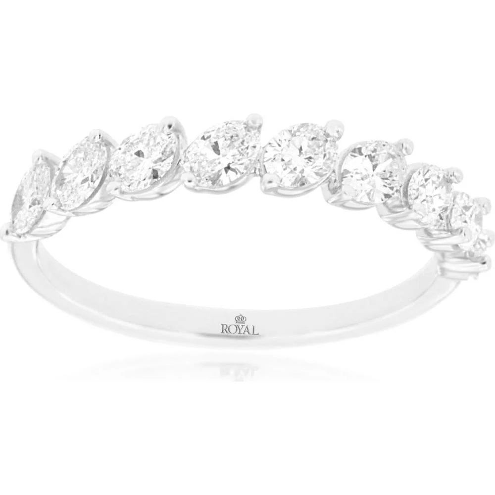 14K White Gold Diamond Wedding Band with Graduating Pear and Round Diamonds - 0.82 Carat Total Diamond Weight - Royal Jewelry