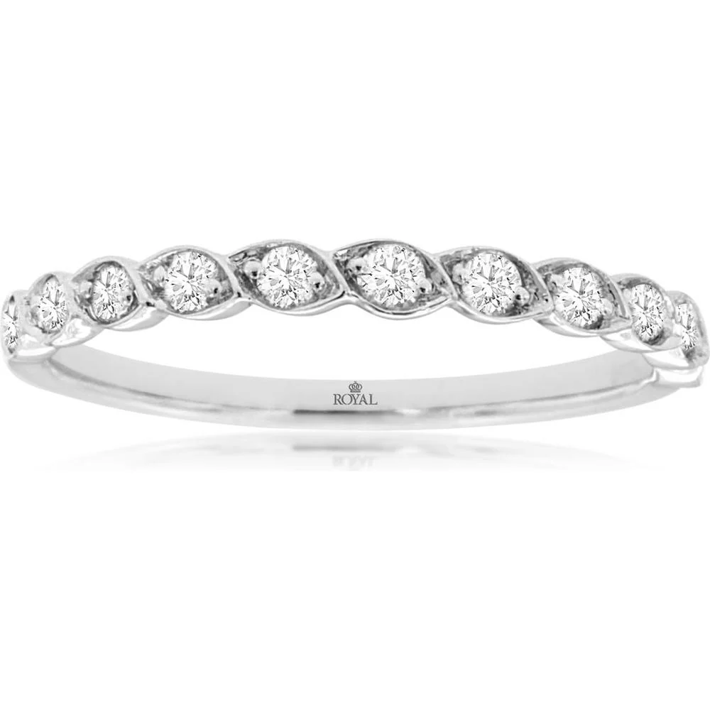 14K White Gold Diamond Wedding Band with Milgrain Detail - 0.26 Carats Total Diamond Weight - Royal Jewelry