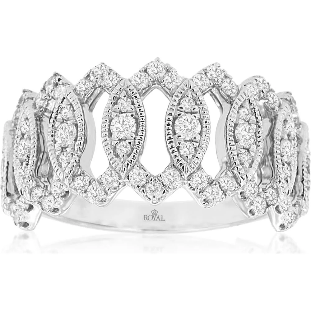 14K White Gold Diamond Wedding Band with Milgrain Detail - 0.71 Carats Total Diamond Weight - Royal Jewelry