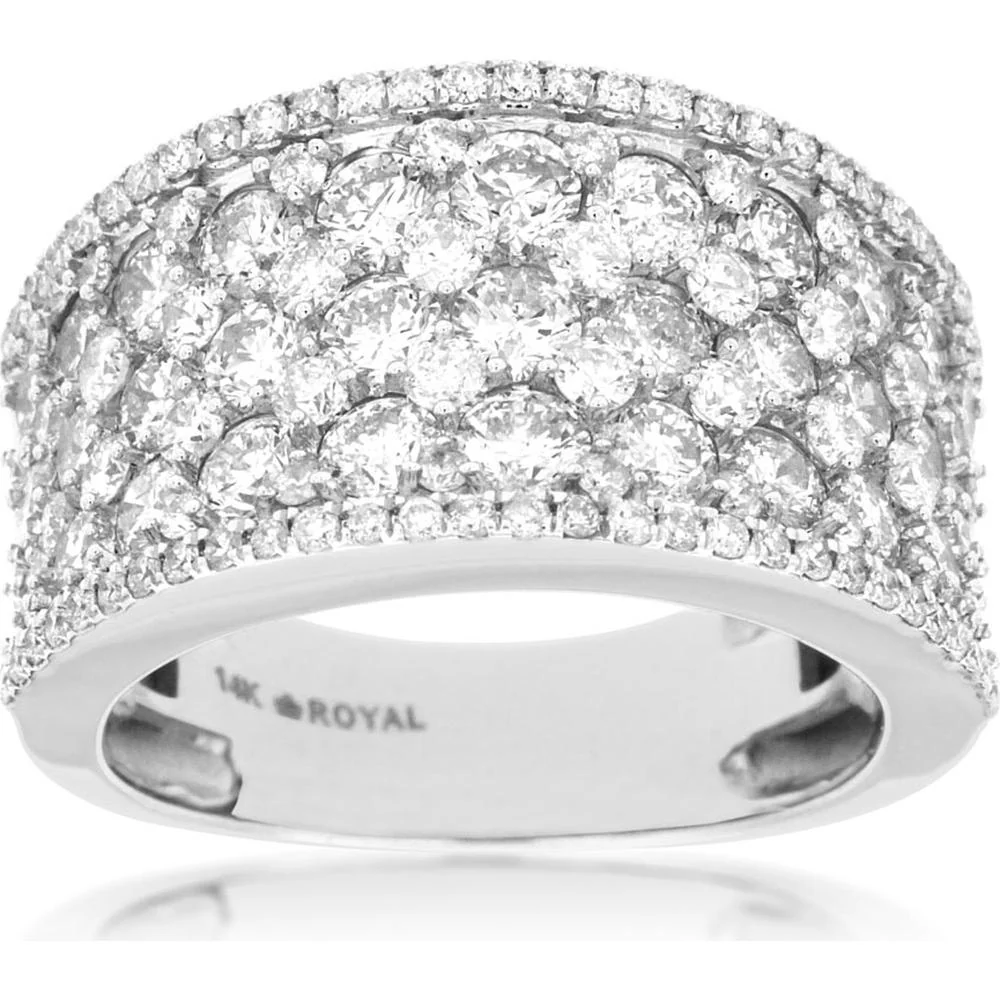14K White Gold Diamond Wedding Band with Pavé Set Round Diamonds - 3.25 Carats Total Diamond Weight - Royal Jewelry