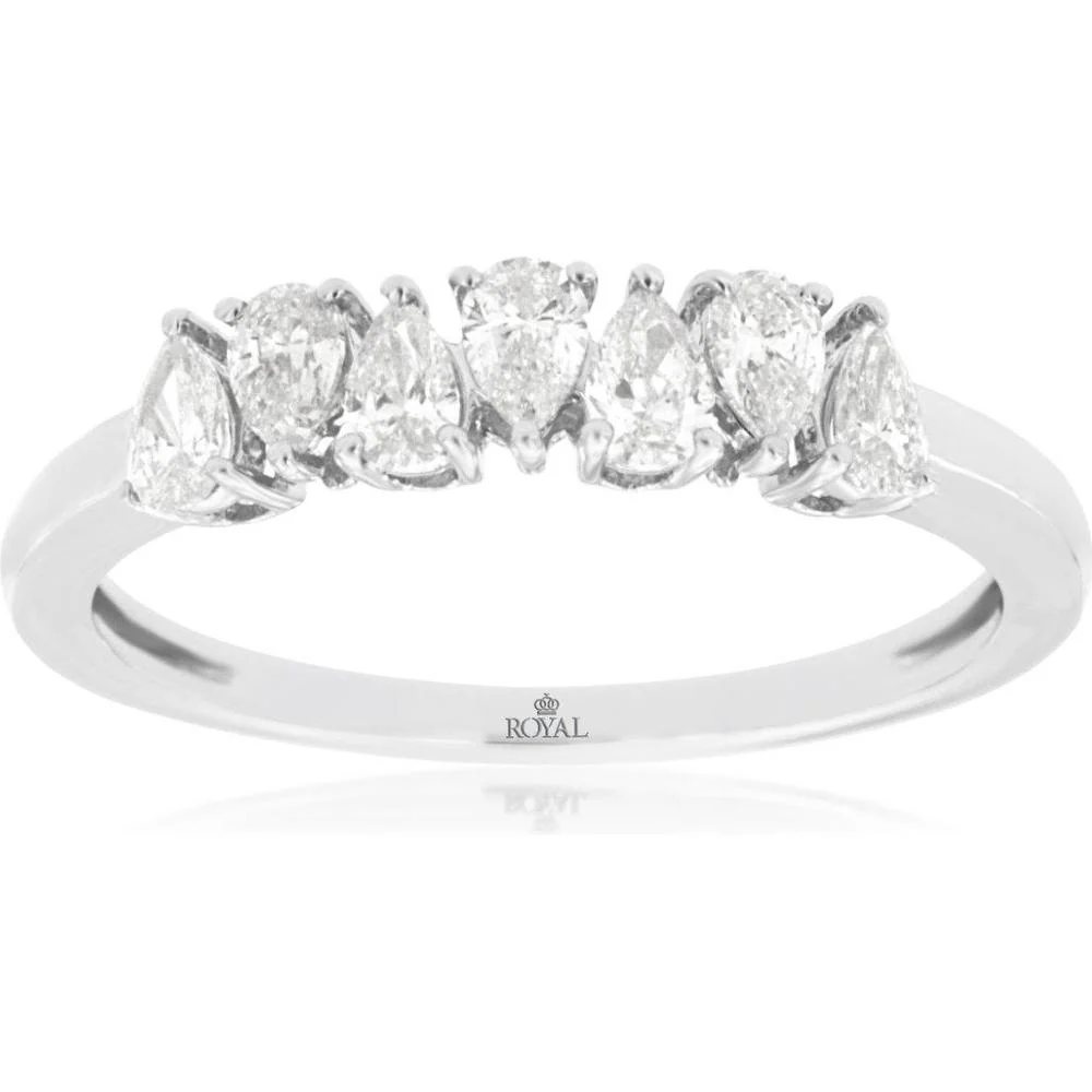 14K White Gold Diamond Wedding Band with Pear and Oval Diamond Design - 0.50 Carat Total Diamond Weight - Royal Jewelry