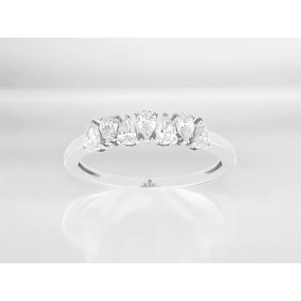 14K White Gold Diamond Wedding Band with Pear and Oval Diamond Design - 0.50 Carat Total Diamond Weight - Royal Jewelry - Image 2